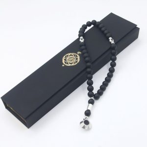 Black Onyx Prayer Beads Necklace with S925 Sterling Silver Accents in Luxury Box