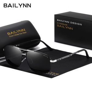 Polarized Aviator Sunglasses in silver frame with black TAC lenses and luxury case