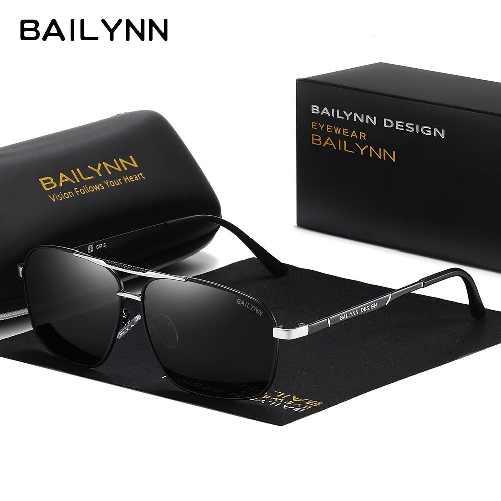 Polarized Aviator Sunglasses in silver frame with black TAC lenses and luxury case