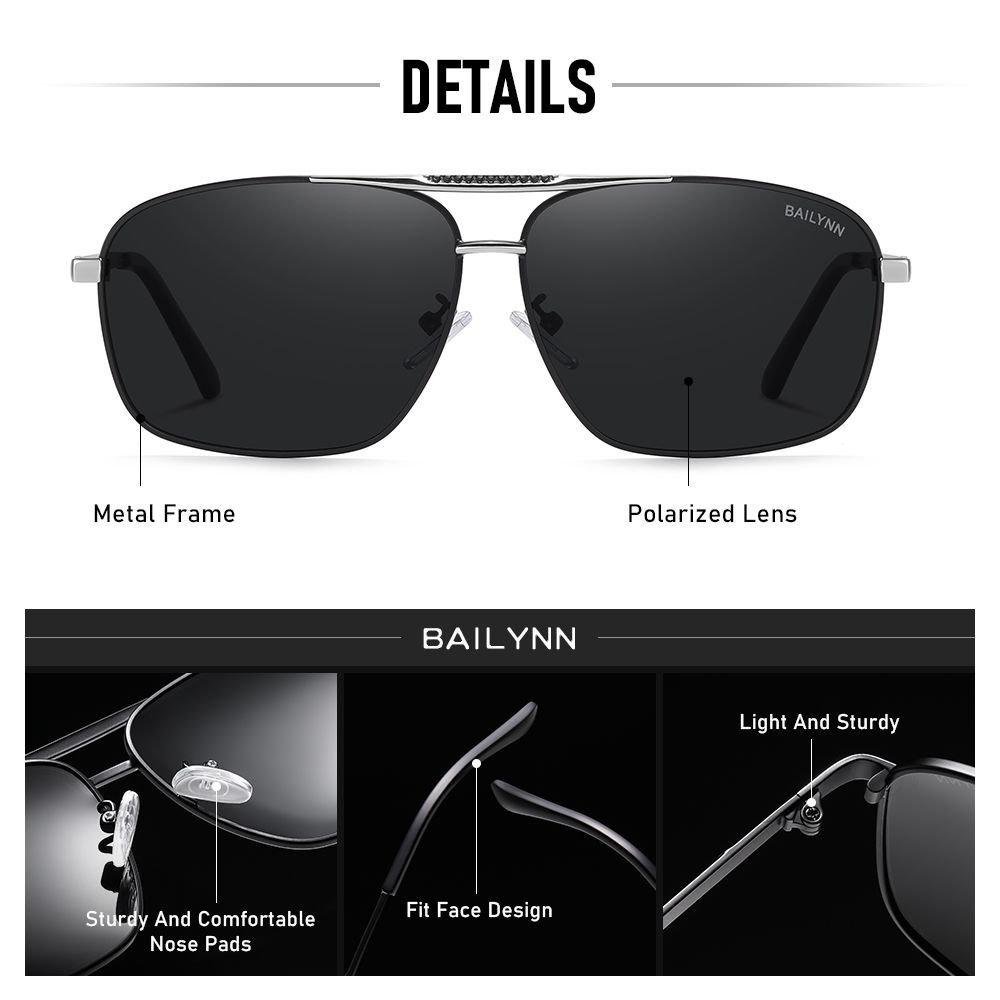 Polarized Aviator Sunglasses in silver frame with black TAC lenses and luxury case