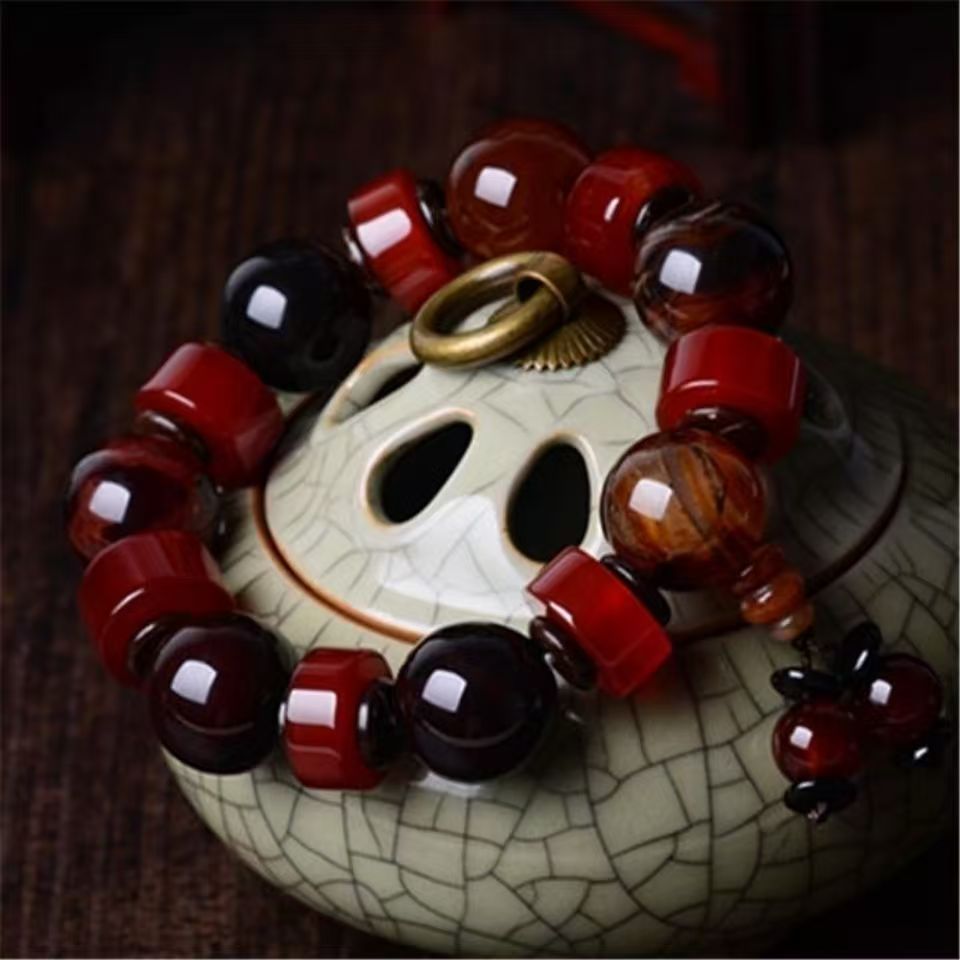 Rare Red Dreamy Agate Bracelet Flame of Fortune Men Energy Beads