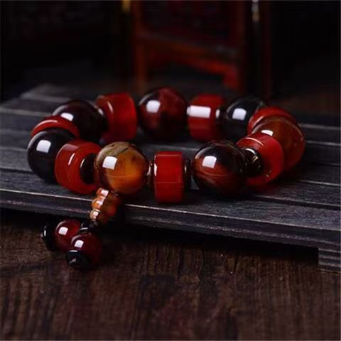 Rare Red Dreamy Agate Bracelet - Flame of Fortune Men's Energy Beads - Image 2