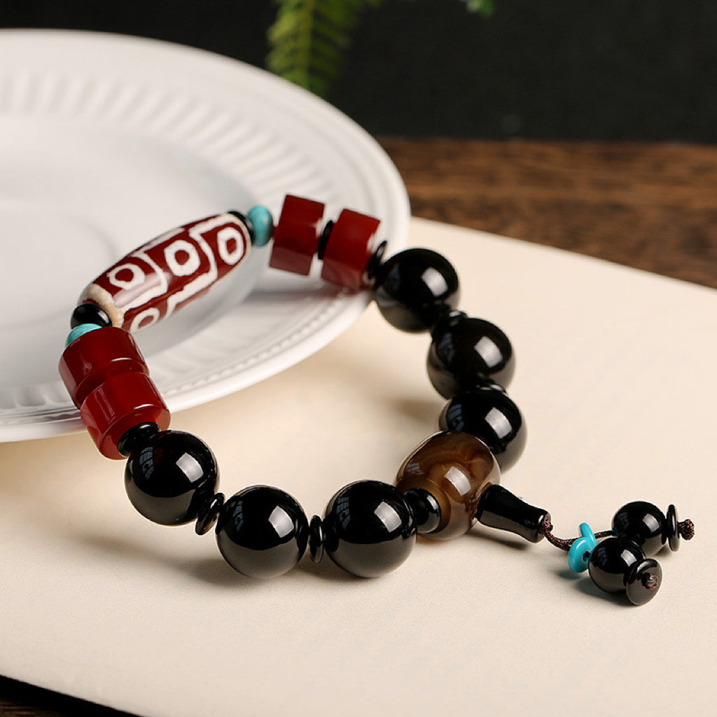 Nine Eye Dzi Bead Bracelet - Tibetan Agate Wealth & Protection Amulet - Image 2