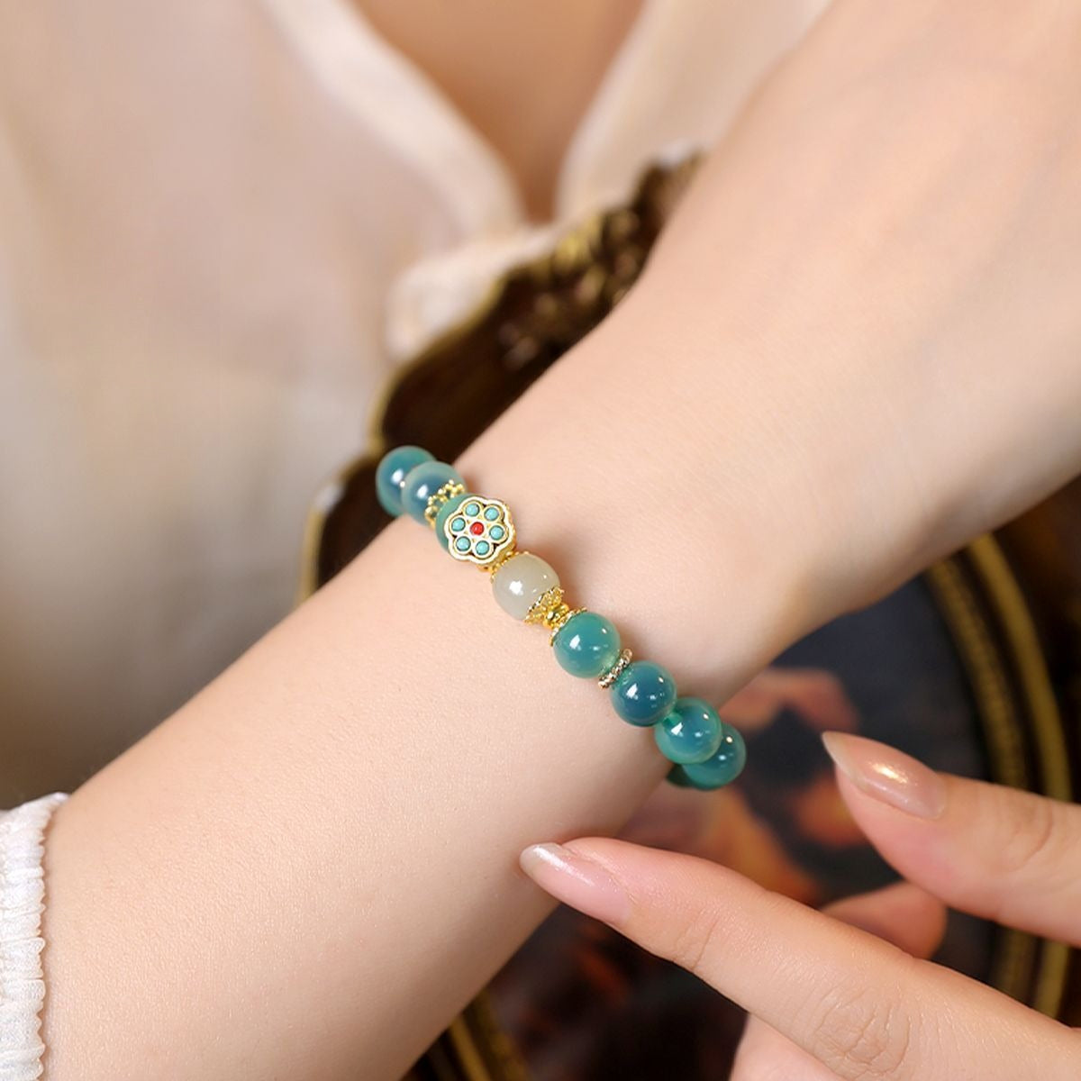 Lotus Seed Candy Agate Bracelet - Crystal Clear Gemstone Beads - Image 5