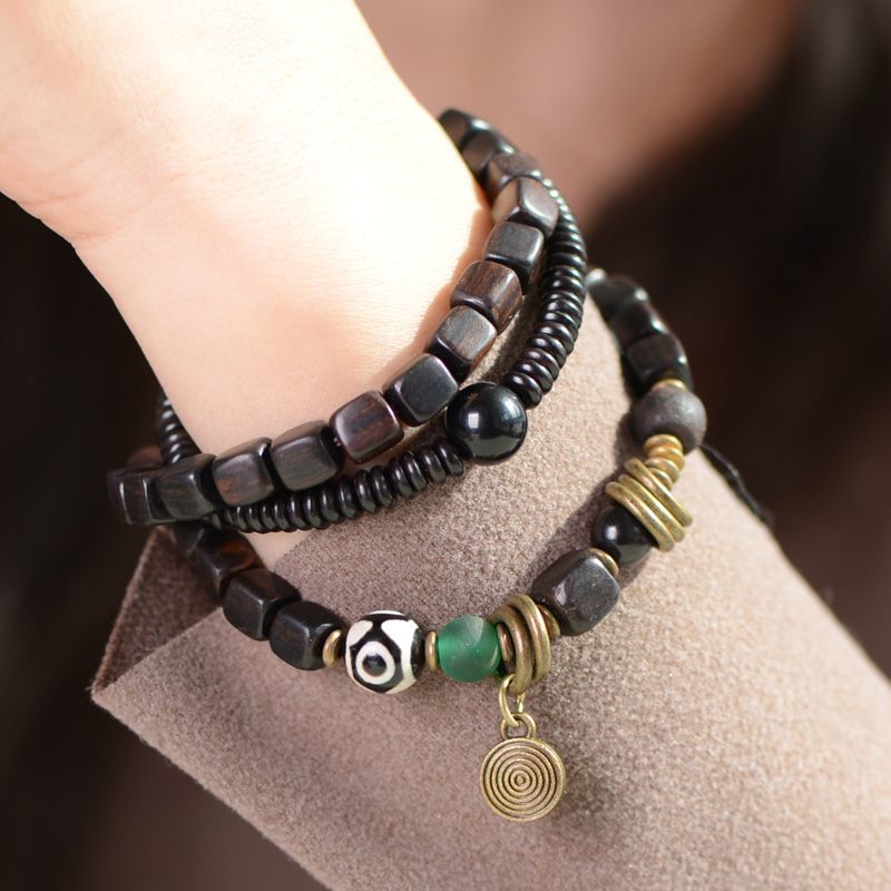 Original Design Handcrafted Black Walnut Bracelet - Good Luck Wooden Beads - Image 8