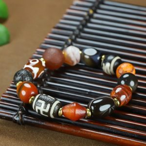 Tibetan Three Eye Tiger Tooth Dzi Bead Bracelet