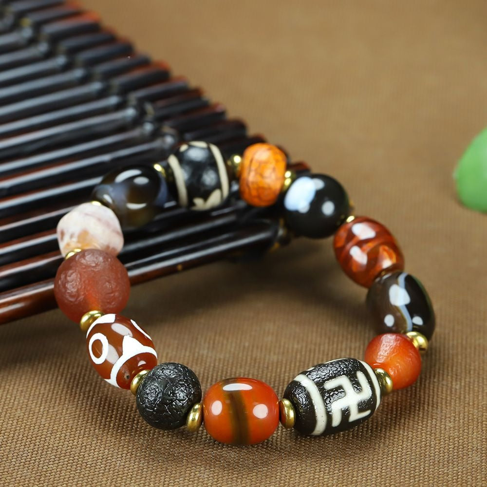 Tibetan Three-Eye Tiger Tooth Dzi Bead Bracelet - Himalayan Protection - Image 3