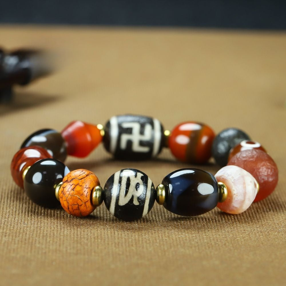 Tibetan Three-Eye Tiger Tooth Dzi Bead Bracelet - Himalayan Protection - Image 7