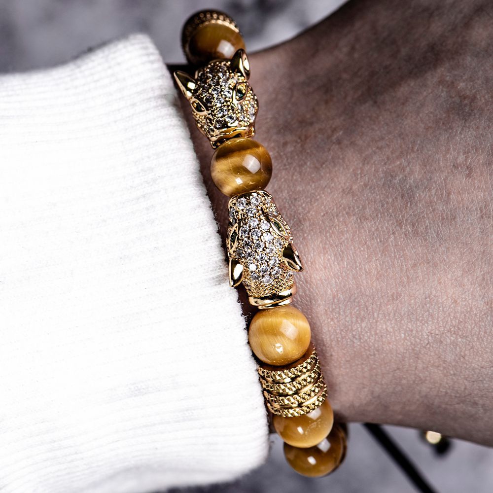 Tiger's Eye Obsidian Leopard Bracelet - Warrior Protection Beads - Image 7