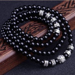 Natural Obsidian Silver Bracelet Pi Xiu Wealth Protection Beads