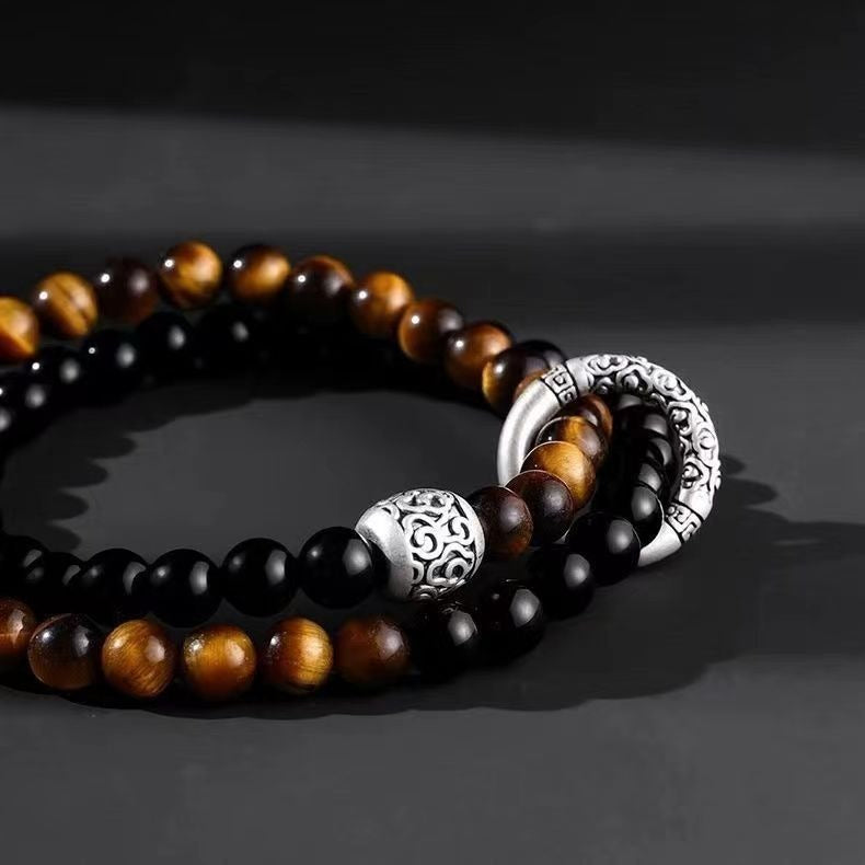 Tiger Eye Stone Sterling Silver Bracelet - Wealth & EMF Protection Beads - Image 2