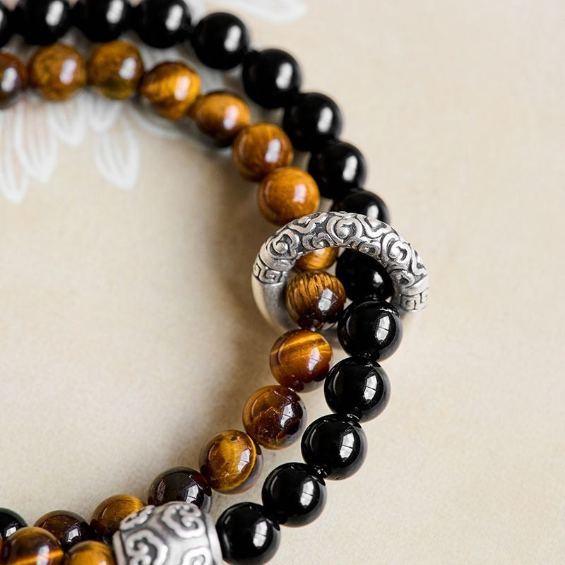 Tiger Eye Stone Sterling Silver Bracelet - Wealth & EMF Protection Beads - Image 5
