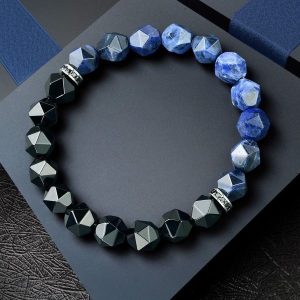 Blue Sodalite Black Onyx Bracelet Natural Protection Beads