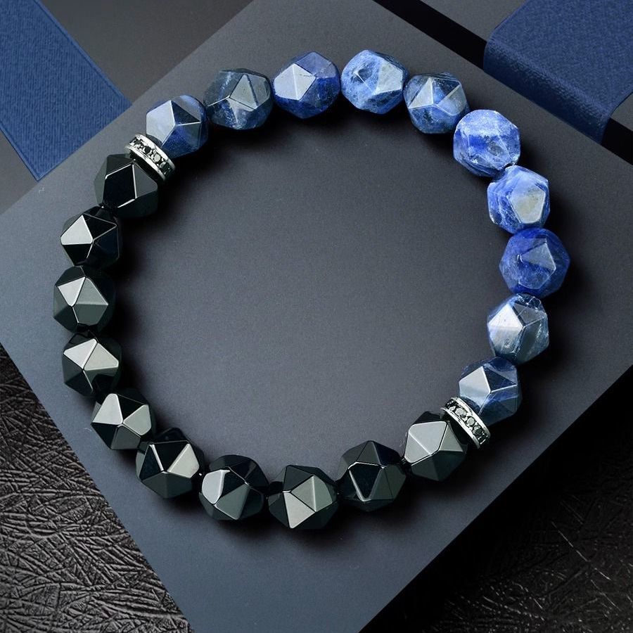 Blue Sodalite Black Onyx Bracelet Natural Protection Beads