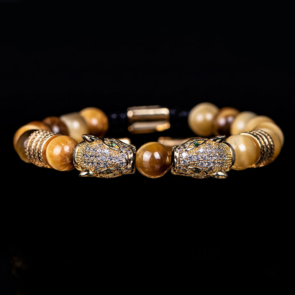 Tiger's Eye Obsidian Leopard Bracelet - Warrior Protection Beads - Image 6