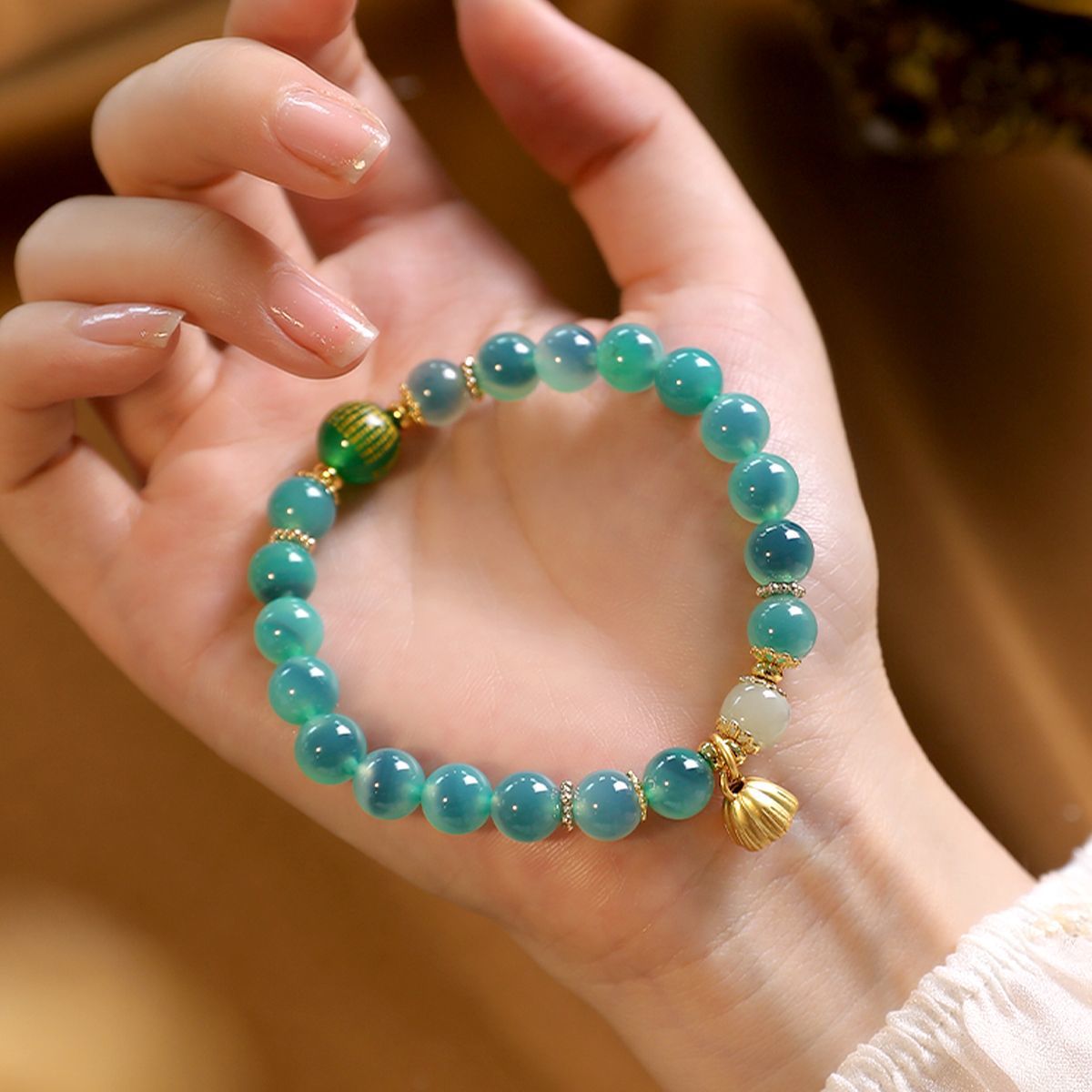 Lotus Seed Candy Agate Bracelet - Crystal Clear Gemstone Beads - Image 4