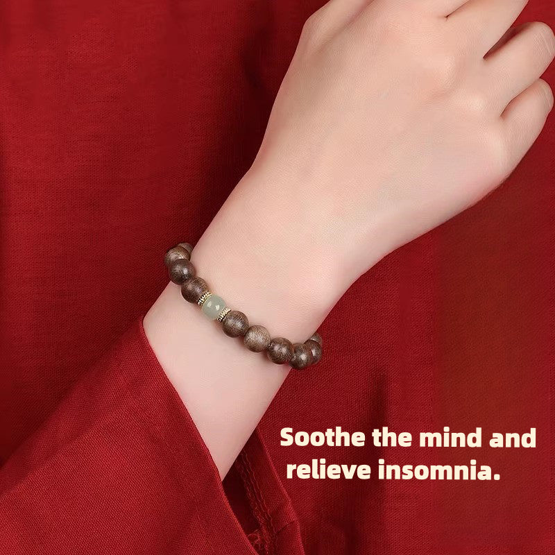 Sandalwood Jade Bracelet - Natural Agarwood & Hetian Jade Sleep Beads - Image 3