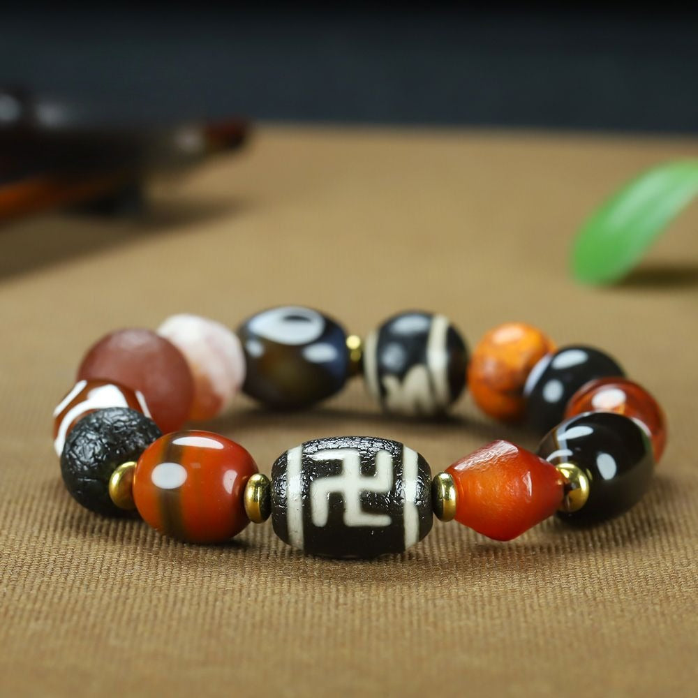 Tibetan Three-Eye Tiger Tooth Dzi Bead Bracelet - Himalayan Protection - Image 4