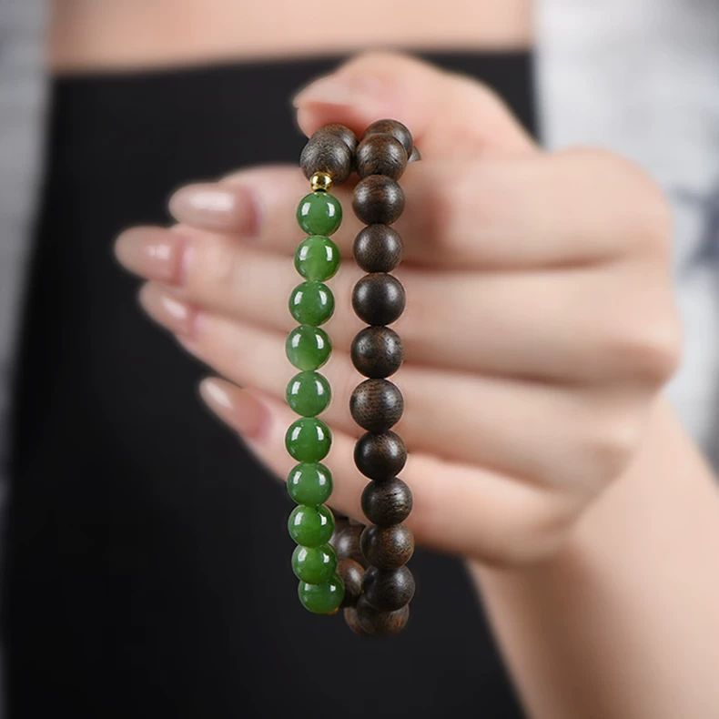 Agarwood Jade Bracelet - Natural Vietnam Nha Trang & Hetian Gemstone Beads - Image 7