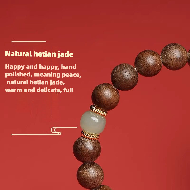 Sandalwood Jade Bracelet - Natural Agarwood & Hetian Jade Sleep Beads - Image 2