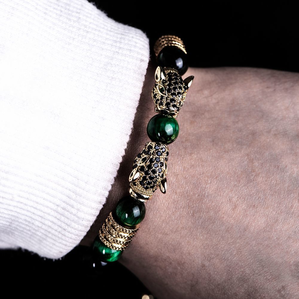 Tiger's Eye Obsidian Leopard Bracelet - Warrior Protection Beads - Image 5