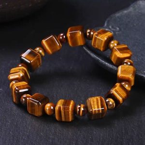 Natural Tiger Eye Stone Bracelet Golden Gemstone Beads