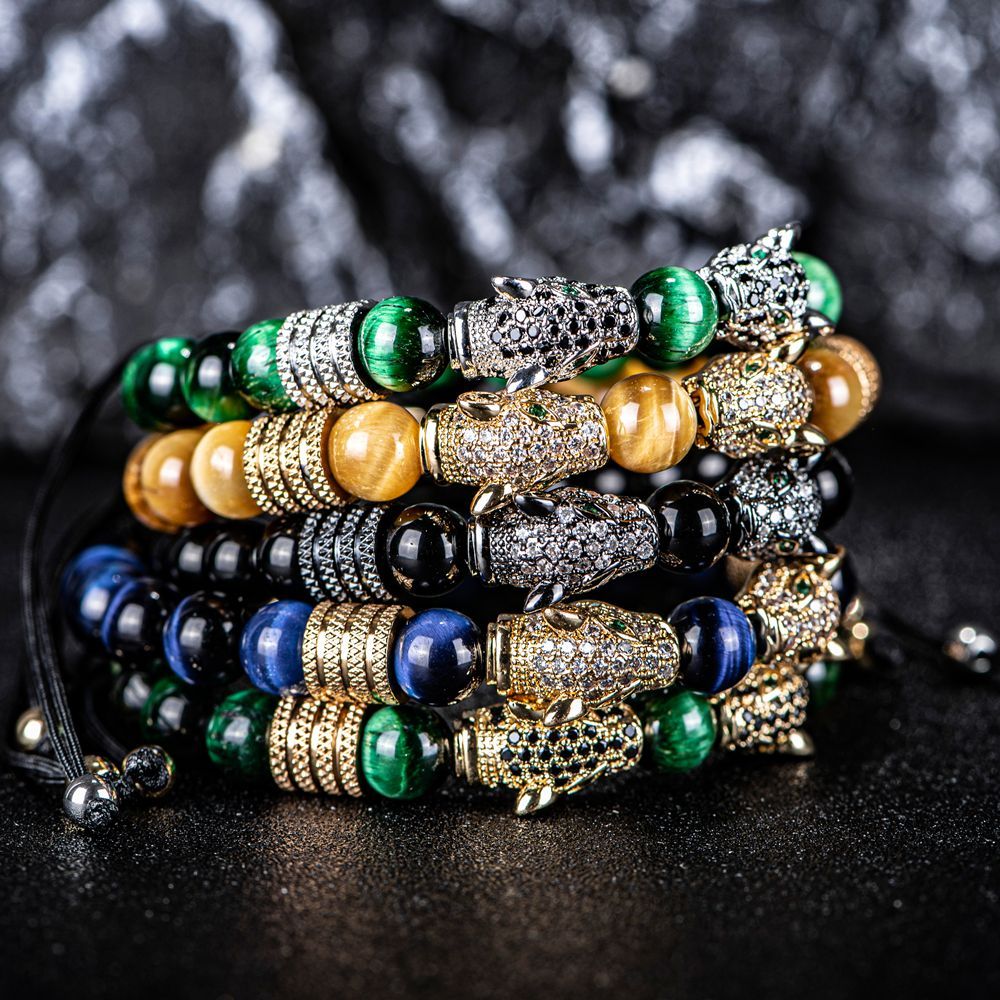 Tiger's Eye Obsidian Leopard Bracelet - Warrior Protection Beads - Image 9