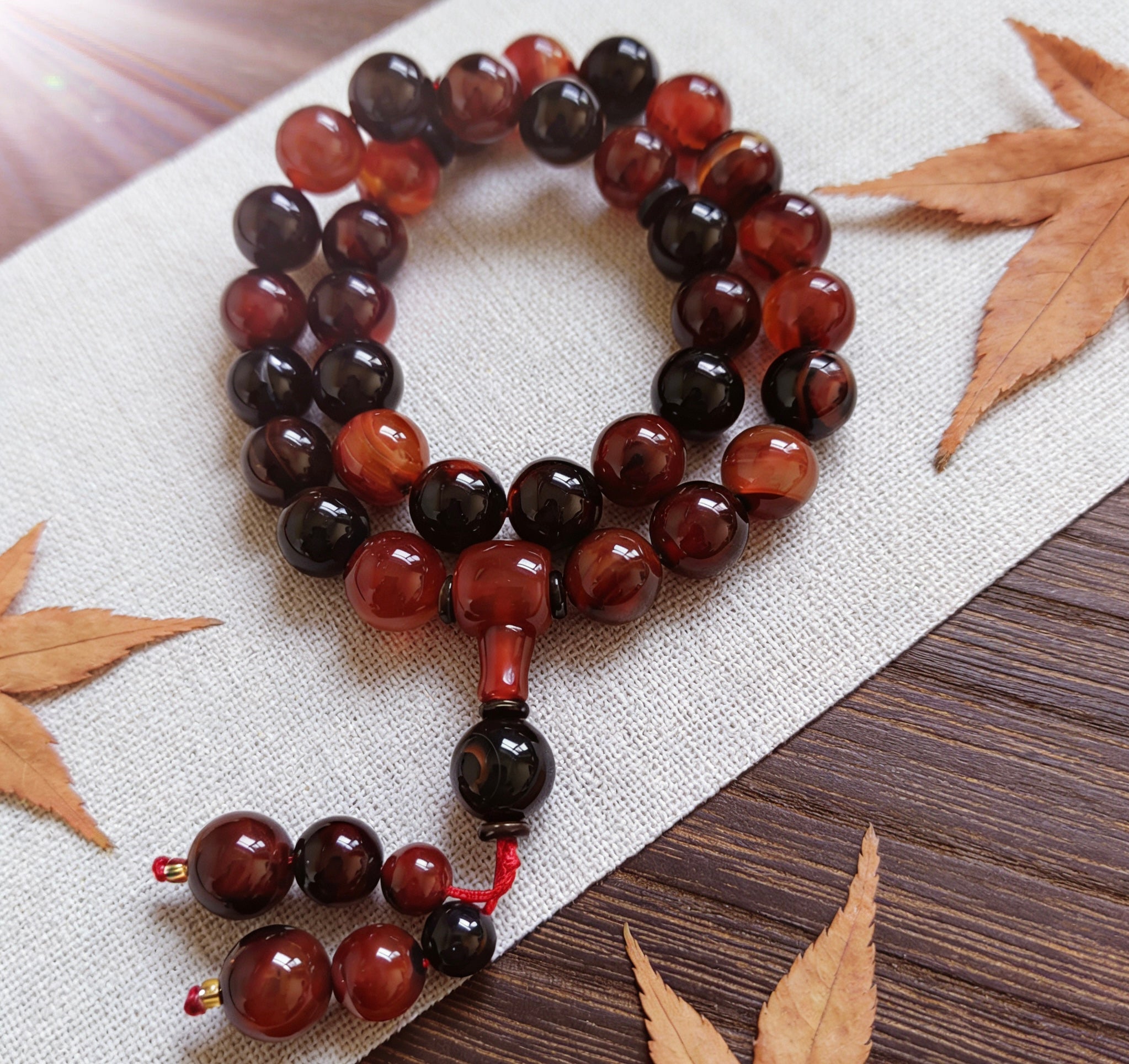 Agate Tasbih - 33 Bead Red & Black Natural Gemstone Misbaha - Image 3