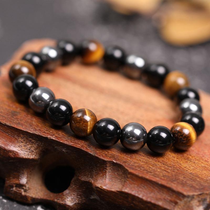 Triple Protection Bracelet - Tiger's Eye, Obsidian & Hematite Beads - Image 3