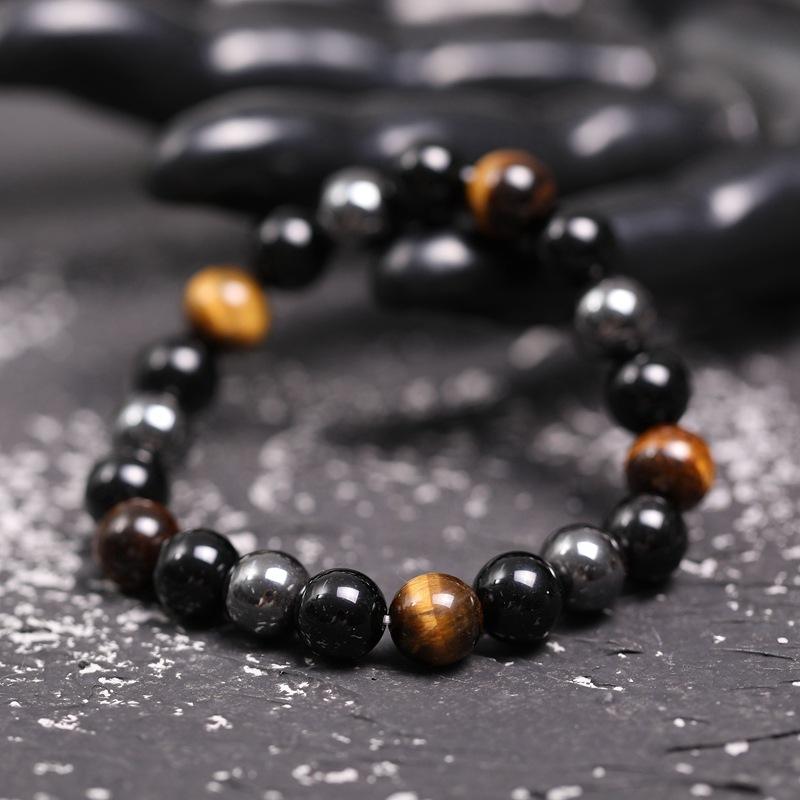 Triple Protection Bracelet - Tiger's Eye, Obsidian & Hematite Beads - Image 2