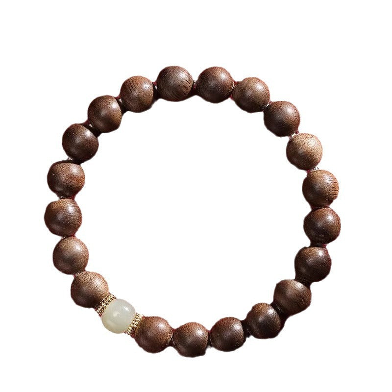 Sandalwood Jade Bracelet - Natural Agarwood & Hetian Jade Sleep Beads - Image 4
