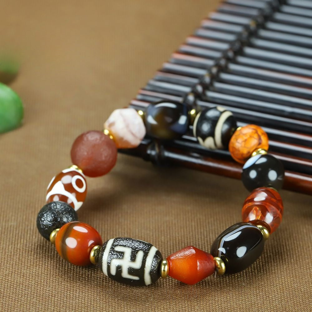 Tibetan Three-Eye Tiger Tooth Dzi Bead Bracelet - Himalayan Protection - Image 5