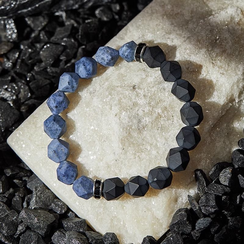 Blue Sodalite Black Onyx Bracelet - Natural Luck & Protection Beads - Image 2