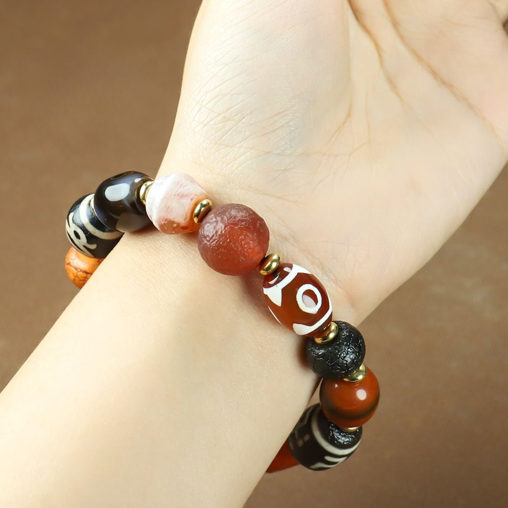 Tibetan Three-Eye Tiger Tooth Dzi Bead Bracelet - Himalayan Protection - Image 2