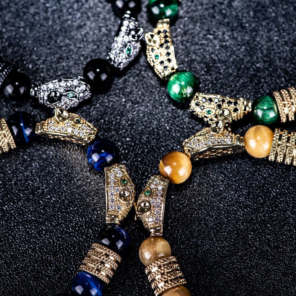 Tiger's Eye Obsidian Leopard Bracelet - Warrior Protection Beads - Image 8