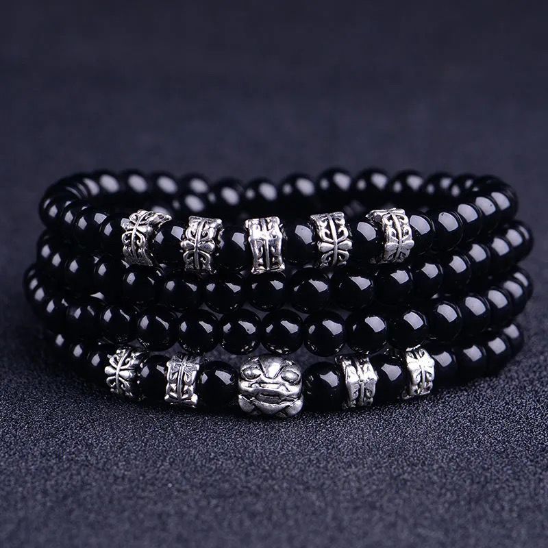 Natural Obsidian Silver Bracelet - Pi Xiu Wealth Protection Beads - Image 2