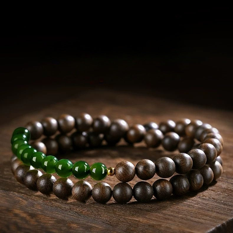 Agarwood Jade Bracelet - Natural Vietnam Nha Trang & Hetian Gemstone Beads - Image 2