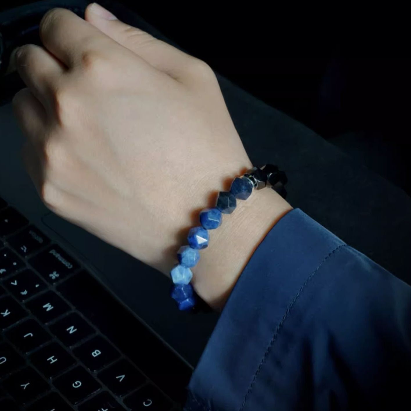 Blue Sodalite Black Onyx Bracelet - Natural Luck & Protection Beads - Image 3