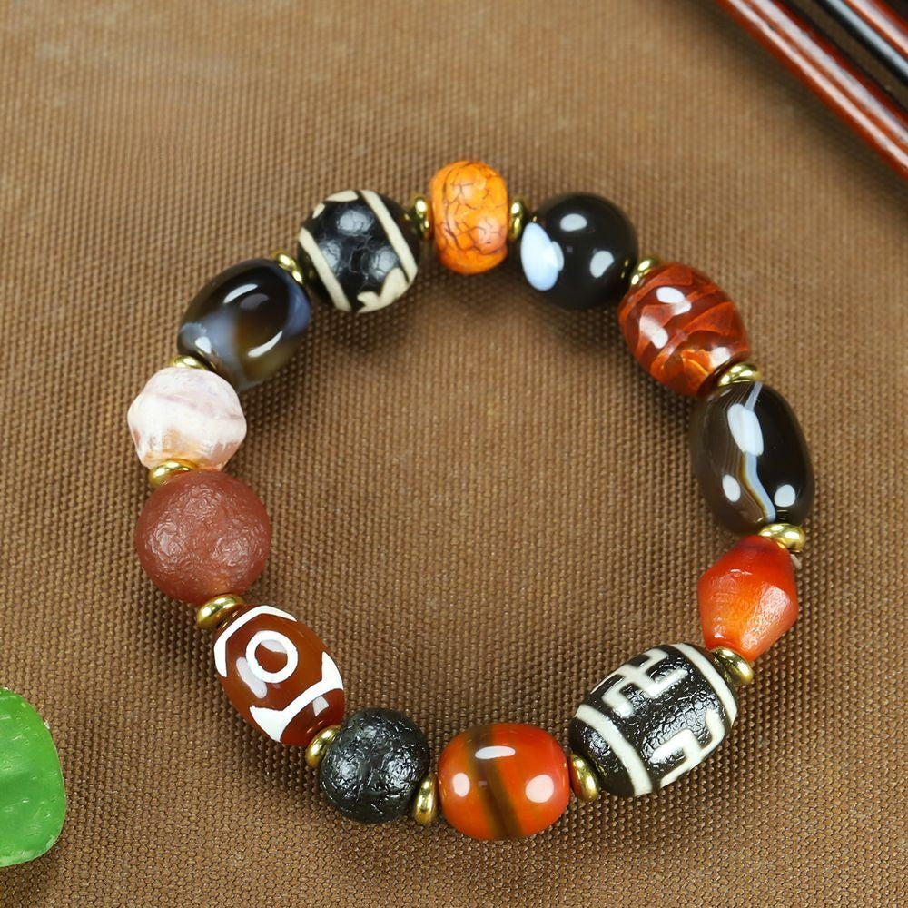 Tibetan Three-Eye Tiger Tooth Dzi Bead Bracelet - Himalayan Protection - Image 6