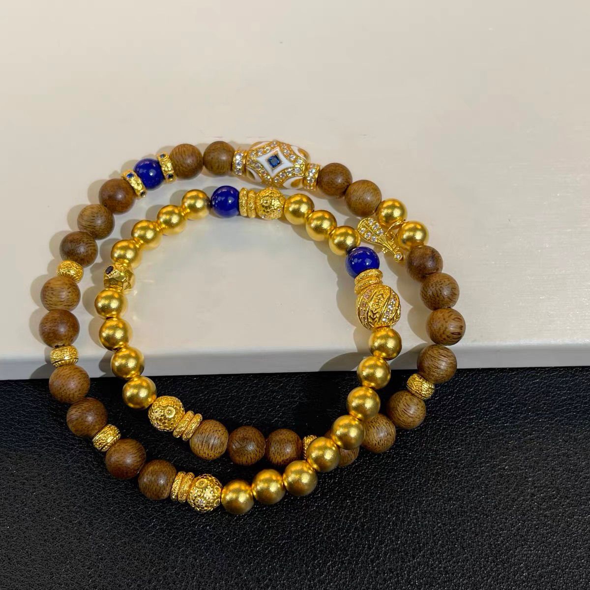 Natural Agarwood Bracelet with 24K Sand Gold Beads - Handcrafted Wood Mala Bracelet for Men & Women - Image 2