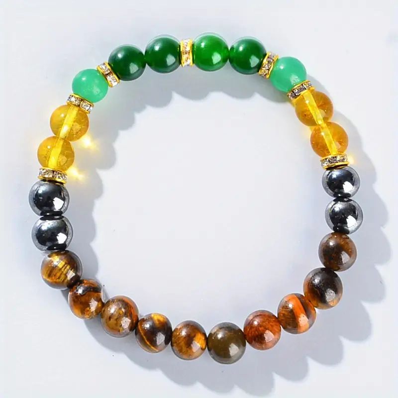 Genuine Wealth Manifestation Bracelet with 8mm natural Citrine Green Aventurine Tiger Eye and Hematite stretch beads
