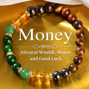 Triple Wealth Manifestation Bracelet with Citrine Tiger Eye and Green Aventurine to attract money and luck