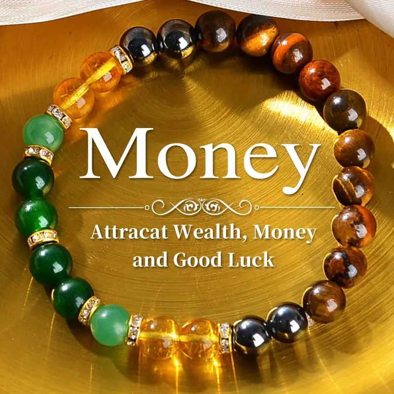 Triple Wealth Manifestation Bracelet with Citrine Tiger Eye and Green Aventurine to attract money and luck