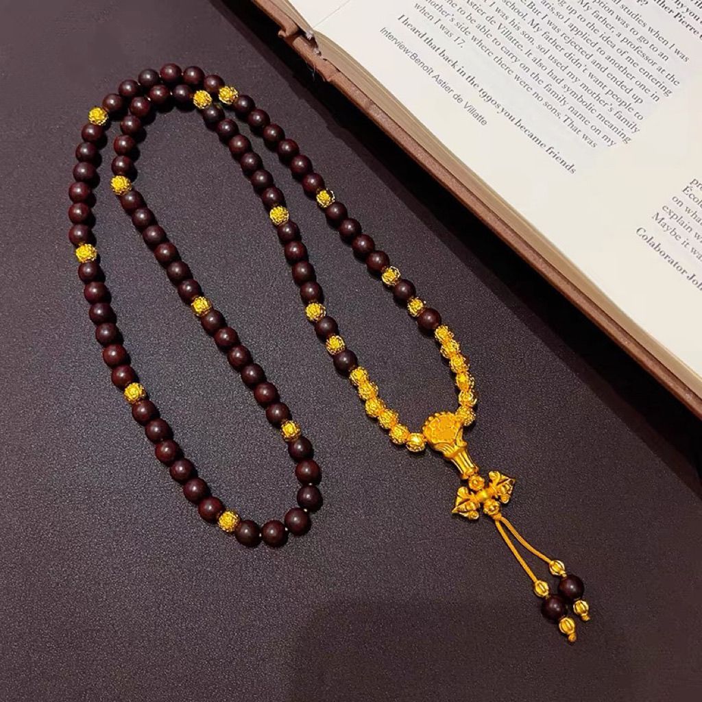 6mm 108 natural agarwood mala necklace with ancient sand gold vajra pendant and specifications