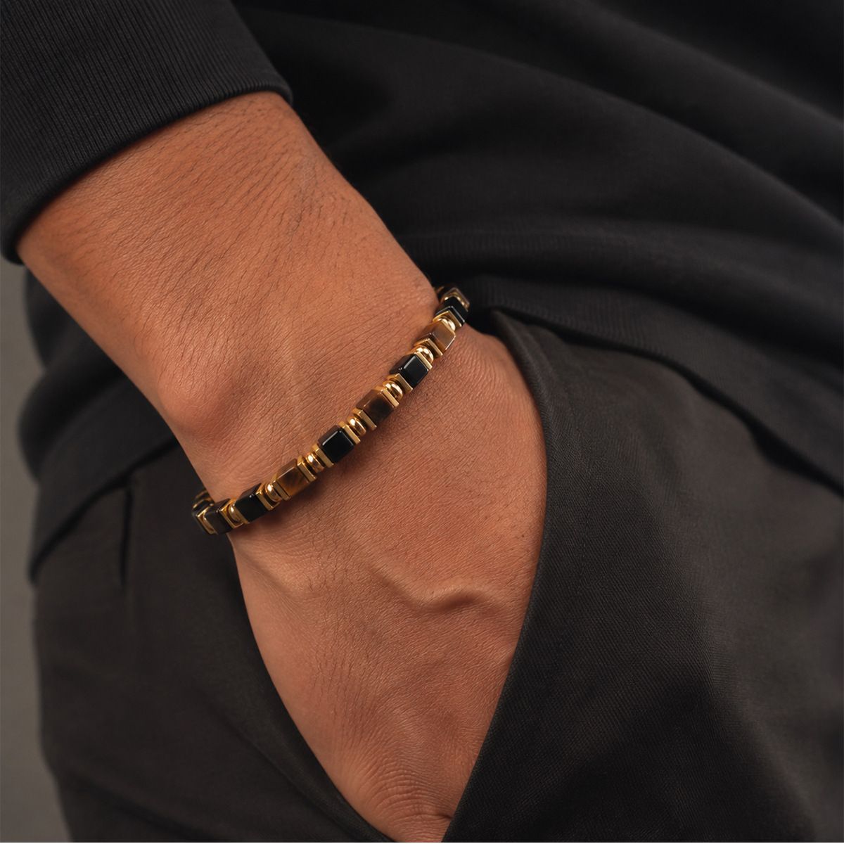 Tiger Eye Black Onyx Bracelet gold hardware aesthetic