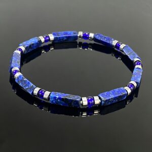 Lapis Lazuli Bracelet flat lay on reflective black surface