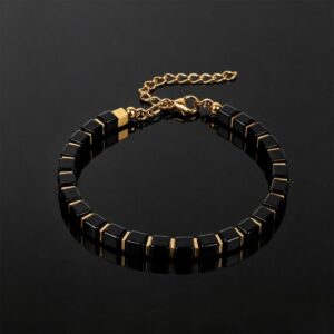 Black Obsidian Bracelet on natural dark slate background