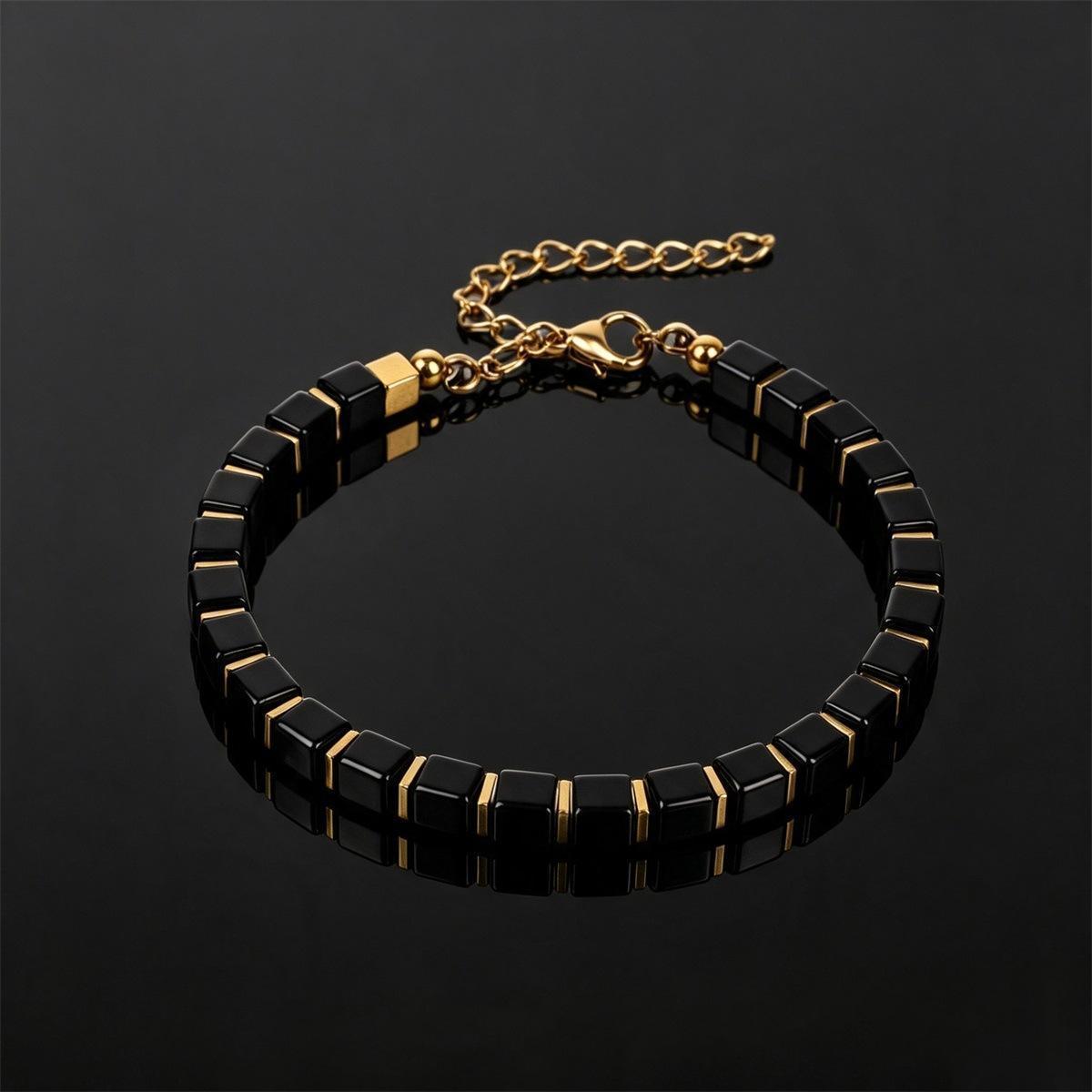 Black Obsidian Bracelet on natural dark slate background