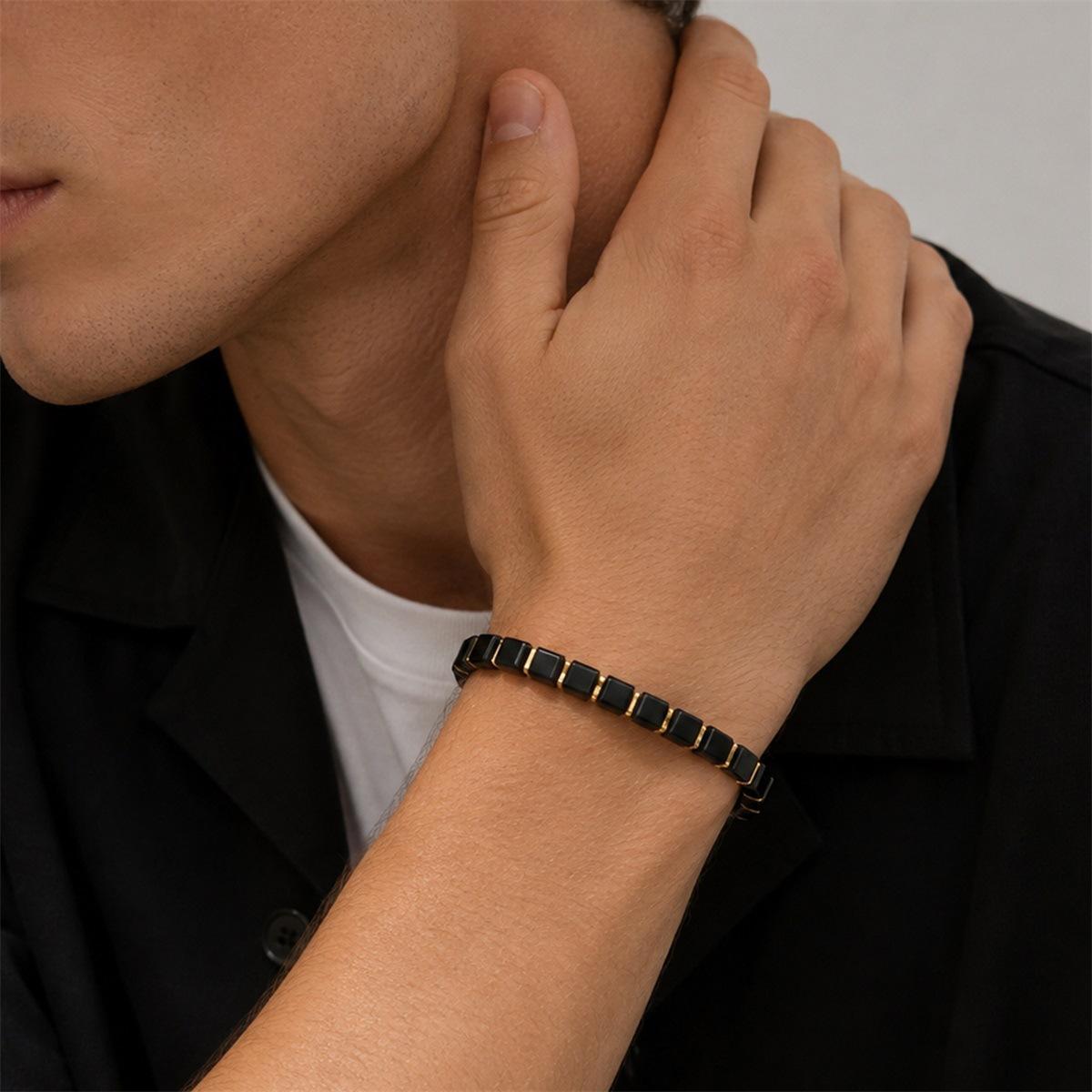 Close up of Black Obsidian Bracelet on wrist