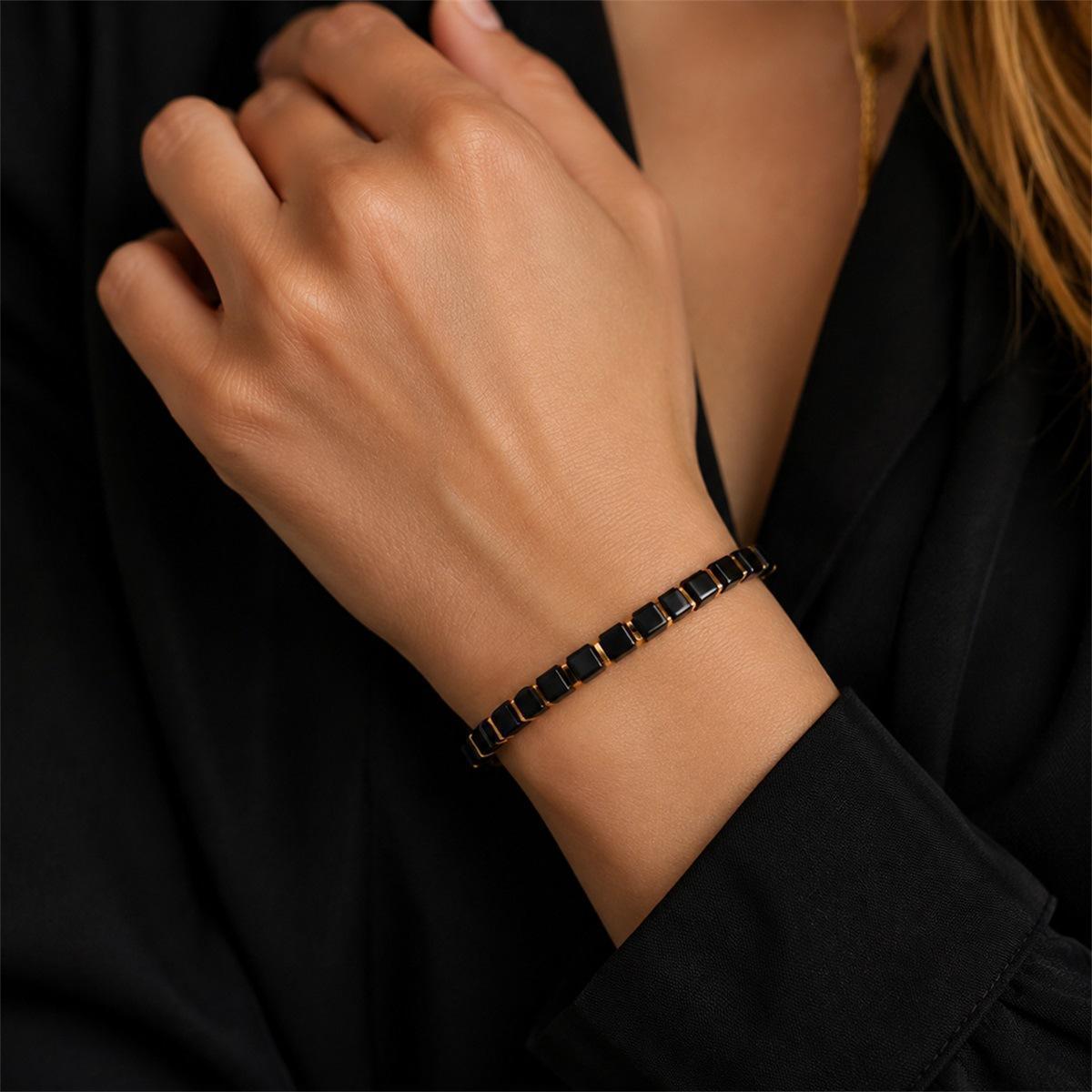 Close up of Black Obsidian Bracelet on wrist
